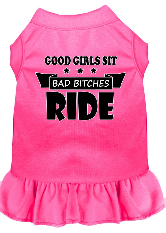 Bitches Ride Screen Print Dog Dress Bright Pink Med